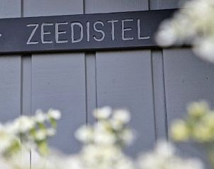 Zeedistel bord aan de buitenkant van het vakantiehuis in Formerum, Terschelling.