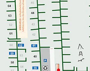 Parkeerplattegrond van WadRust chalet, Midsland Noord, Terschelling met standplaatsnummers.