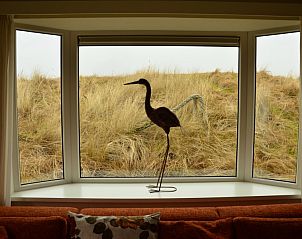 Uitzicht vanuit de woonkamer van Strandjutter G2, chalet in Buren, Ameland, met natuurlijke duinen.